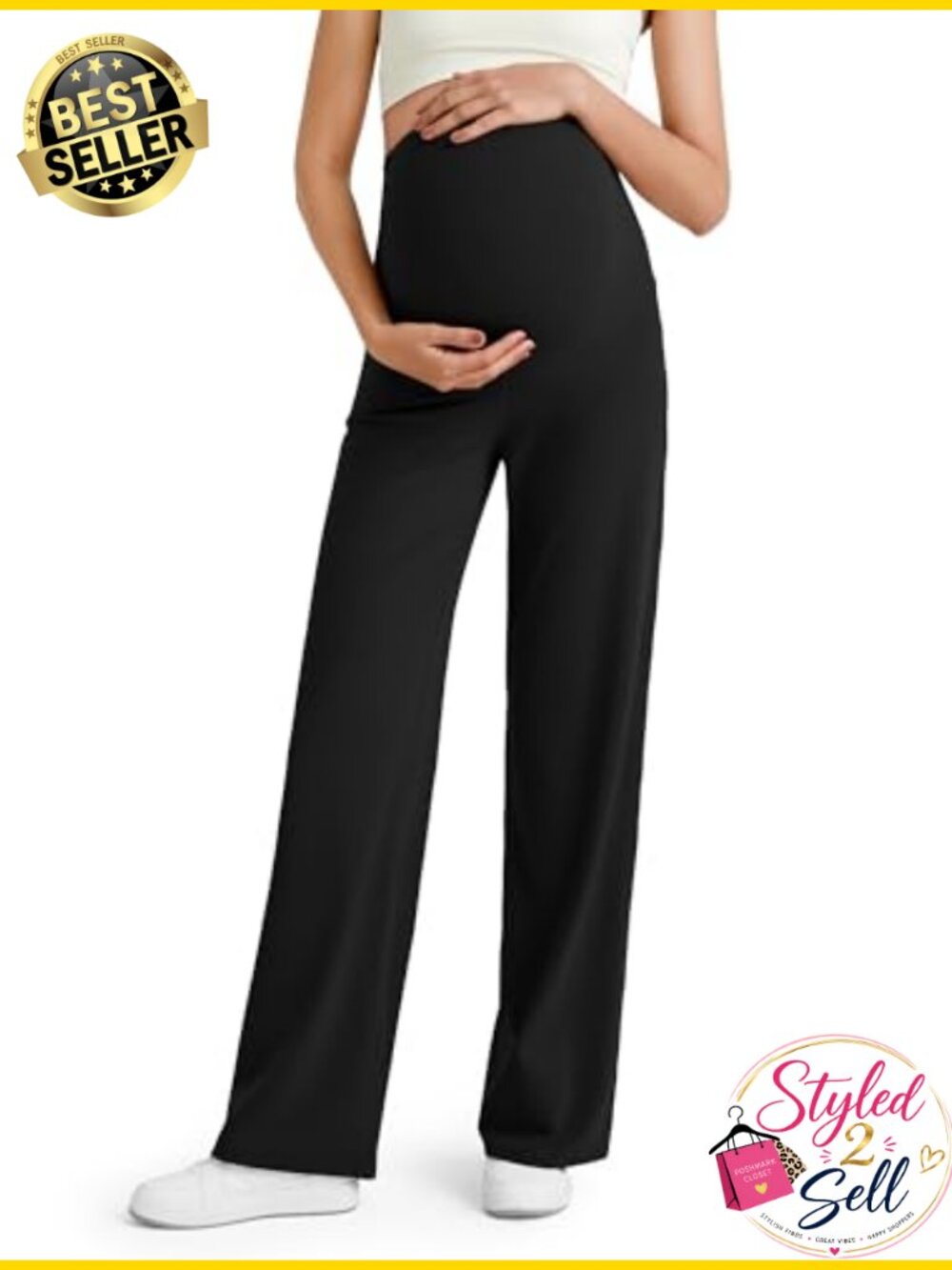BareFeel Maternity Yoga Pants Over Belly High Rise Wide Leg Pregnancy Slacks